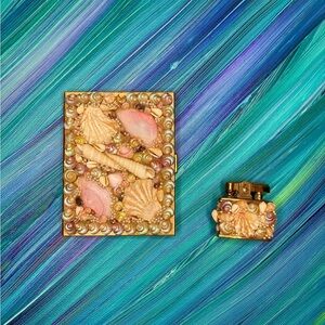 Antique Handmade Shellwork Working Matchbox and Companion